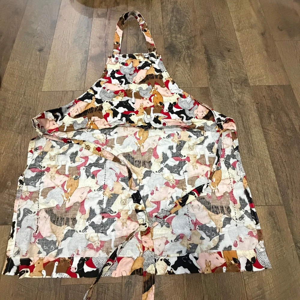Handmade‎ Farm Animal Print Apron Multicolor with Brown Thread